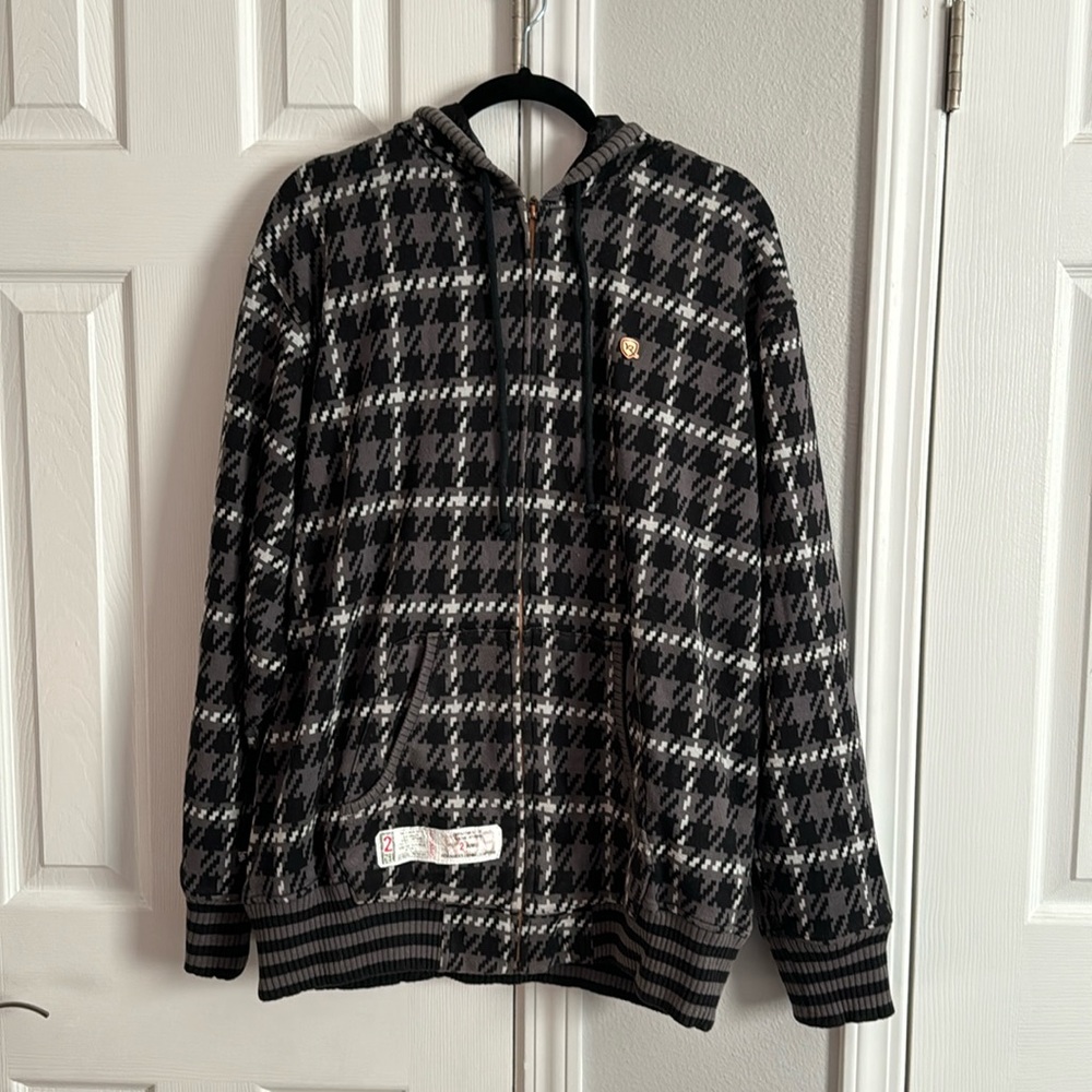 Vintage Rocawear black/gray/white textile zip up hoodie XL